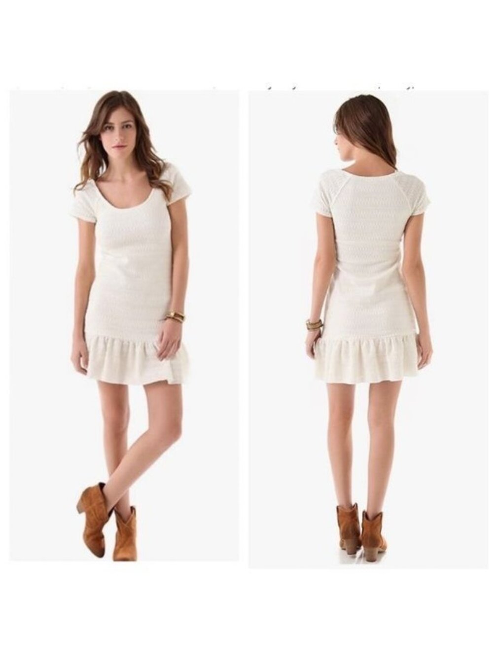 Free People Cozy Day Flounce mini Dress, Ivory short sleeve size Small